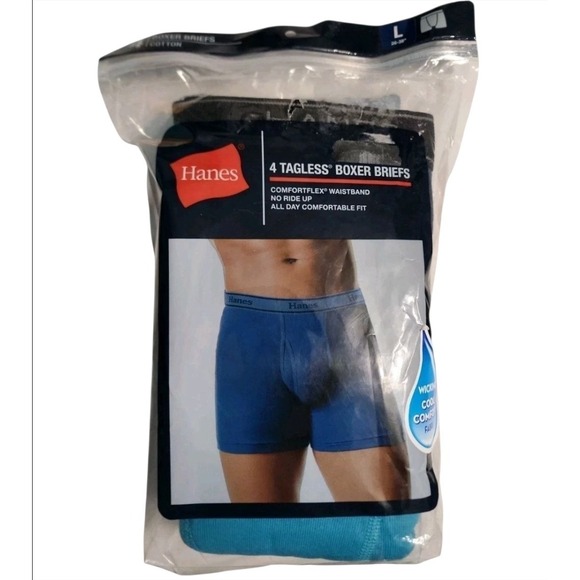 Hanes Mens 4 Boxer Briefs Size Large 36"-38" Tagless Cotton Comfort New - Picture 1 of 3